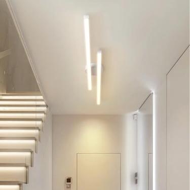 Imagem de GZZBMY LED Candeeiro de teto moderno minimalista design longo linear teto metal alumínio candeeiros teto interior para quarto sala de estar restaurante cozinha (branco luz quente, 90 cm)