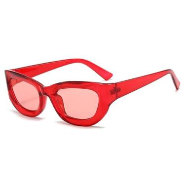 Imagem de Óculos de Sol Olho de Gato Feminino Pequeno Oval Masculino Punk UV400 para Esportes ao Ar Livre, Corrida e Ciclismo, Vermelho
