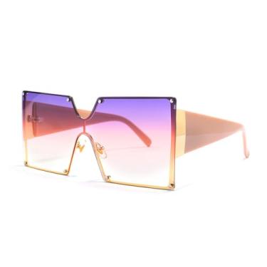Imagem de Óculos de Sol UV400 - Tamanho Grande, Sem Aro, Lentes Degradê, para Homens e Mulheres, Ideal para Esportes, Corrida, Ciclismo e Atividades ao Ar Livre, na cor roxa.