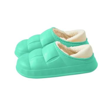 Imagem de Pantufas femininas de inverno com forro de lã casual para uso interno e externo, Verde, 35