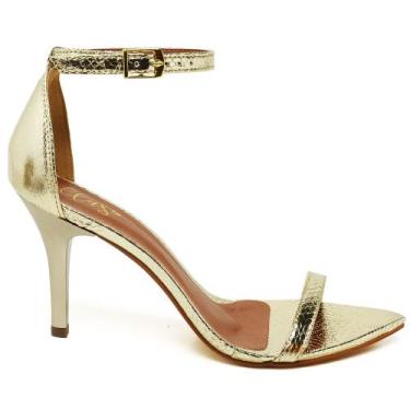 Imagem de Sandália Feminina Salto Médio Fino Dourada Bico Folha - Ellas Online, 