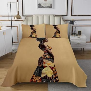 Imagem de Homewish Conjunto de cama de mulher negra, tamanho king, tradicional africano, 3 peças, para decoração de quarto de crianças, meninas, meninos, adultos, estilo africano, edredom vintage, marrom, 2