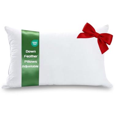 Imagem de Travesseiros de plumas com loft ajustável, almofadas de cama de firmeza ajustável, tamanho Queen, travesseiro macio e de suporte para dormir de lado do estômago nas costas, certificado Oeko-TEX (50,8