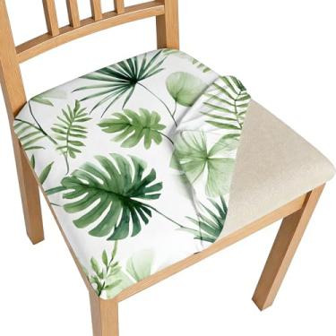 Imagem de BVBOX Conjunto de 4 capas de assento para cadeiras de sala de jantar, elásticas, multiestilos, capas de cadeira de jantar, laváveis e removíveis, protetores de assento (verde palmeira fresca, conjunto