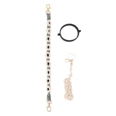 Imagem de Cryfokt Suporte de Anel de Silicone Floral Com Alça para Garrafa de água Trançada para Caminhadas, Corda Elegante para Pendurar Copos para Deslocamento Diário, Cordão de Corda de Algodão para (Preto)