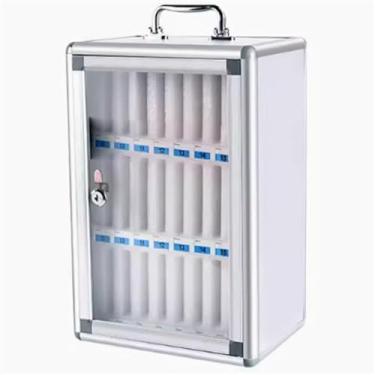 Imagem de Caixa de armazenamento de celular de acrílico transparente - Armário de celular seguro com 24 armários com chave - Armário de dispositivo móvel de liga de alumínio para escolas, fábricas, escritórios