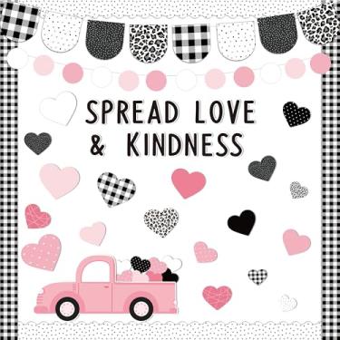 Imagem de CPicdn Conjunto de 134 peças para decoração de sala de aula, quadro de avisos para o dia dos namorados, preto, branco, rosa, com recortes de coração, bandeira, dia dos namorados, escola, festa, sala