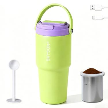 Imagem de Copo de café isolado de aço inoxidável, copo de café gelado reutilizável de 590 ml, mini máquina de café com filtro de extração rápida, caneca de viagem de café quente, copos isolados aquecidos com