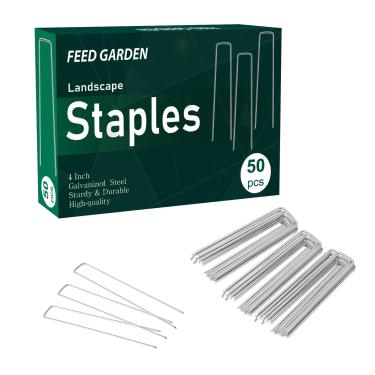 Imagem de FEED GARDEN Pacote com 200 grampos de paisagem galvanizados a quente de 10 cm, calibre 11, estacas de jardim, antiferrugem, tecido de paisagismo, pinos SOD, estacas de quintal para tecido de barreira