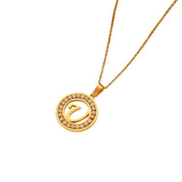 Imagem de TINCOLIA Colar redondo de aço inoxidável com 26 letras incrustadas em diamante, corrente simples e exclusiva em forma de O