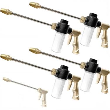 Imagem de Lounsweer 6 peças de pulverizador de mangueira de lavagem de carro de alta pressão com dispensador de sabão de 100 ml, pistola de espuma resistente, acessório de mangueira de jardim, bocal de latão