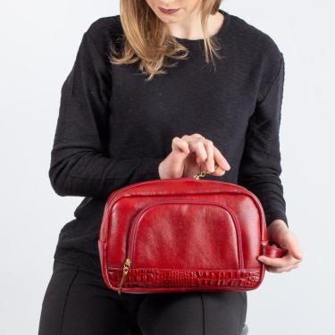 Imagem de Necessaire grande de couro com bolso frontal Manuela-Feminino