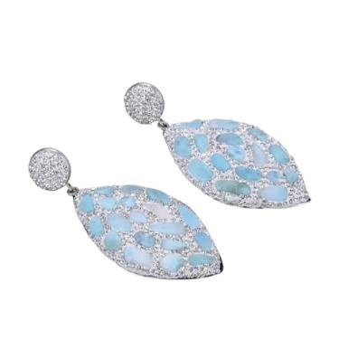 Imagem de SQGGMOAUSC Brincos pendentes de pedra azul Larimar cor prateada joia feminina