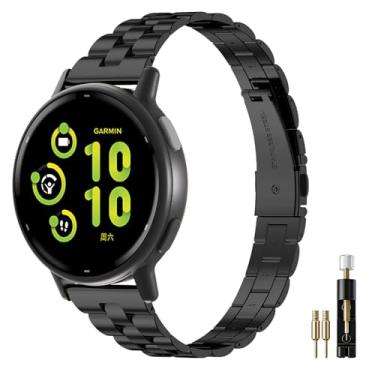 Imagem de Oanux Pulseiras finas de metal de 20 mm compatíveis com Garmin Vivoactive 6/5/3/3 Music/Venu Sq 2/Forerunner 55/165/245/645, pulseira de corrente fina elegante de aço inoxidável para mulheres e homens