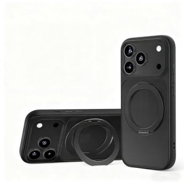 Imagem de HUHUCASE Capa de telefone com suporte invisível giratório magnético de 360°, adequada para iPhone 17/16/15/14/13 Pro Max capa protetora antiqueda (iPhone15Plus, preto)