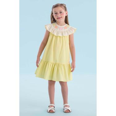 Imagem de Vestido Infantil Mon Sucré Amarelo Gola Bordada Borboletas-Feminino
