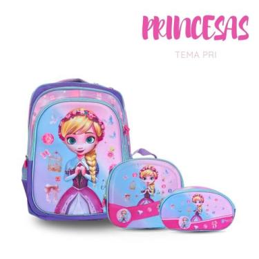 Imagem de Kit Escolar Princesas Mochila Estojo e Lancheira Sem Rodinhas - Volta 