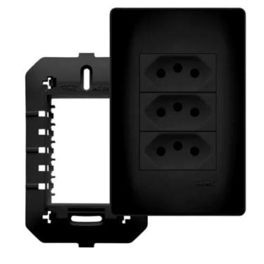 Imagem de Conjunto Tomada Tripla 20A 3 Pinos 4x2 Habitat Black Preto Fame