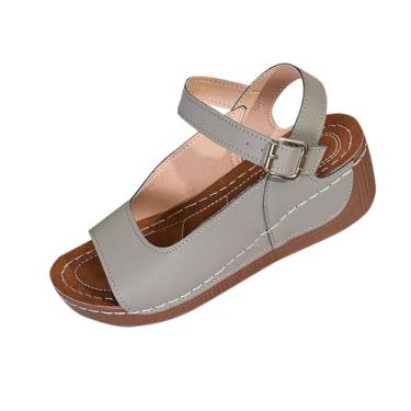 Imagem de Sandálias femininas de praia com fivela de ponto único e salto plataforma confortáveis e modernas para uso casual primavera verão, Cinza, 38