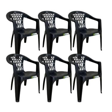 Imagem de Kit 6 Cadeiras De Plástico Com Braço Duo Bella Duoplastic Preto