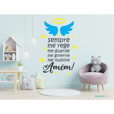 Imagem de adesivo de parede santo anjo do senhor oração infantil asas quarto de 