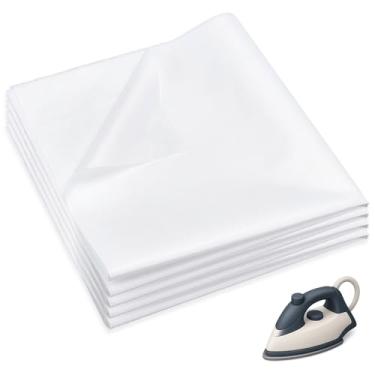 Imagem de AHANDMAKER 4 peças de tecido PTFE branco quadrado PTFE pano de pressão para passar a ferro folha protetora para passar a ferro em casa, uso em viagens, projetos de costura de pressão de organza de