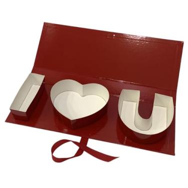 Imagem de Nishiyuenyi Caixa de Presente em Formato de Coração com Flores, Embalagem Criativa E Portátil em Formato de Carta, Ideal para O Dia Dos Namorados, Vermelho, Tamanho real