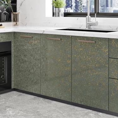 Imagem de Yullpaper Papel de contato de granito verde escuro para bancada, papel de parede de mármore descascar e colar papel de parede autoadesivo verde escuro brilhante para banheiro, quarto, parede, granito