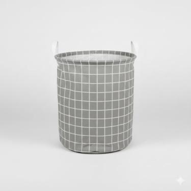 Imagem de Cesto Organizador Dobrável em Tecido, Design Moderno Cinza com Grade Branca, 22L, com Alças Práticas, para Armazenamento Multiuso (quadriculado cinza)