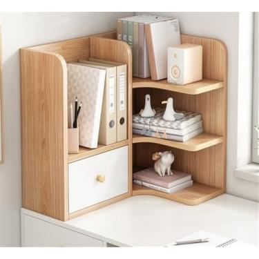 Imagem de Prateleira organizadora de mesa - Estante de mesa de madeira com gavetas para escritório, quarto, sala de estar e cozinha - Solução de armazenamento funcional e elegante