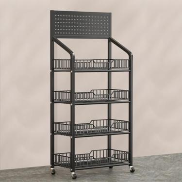 Imagem de Prateleira comercial de supermercado, suporte portátil para organizador de lanches/medicamentos com rodas – Suporte de chip de cozinha e escritório, 4 produtos de 5 níveis