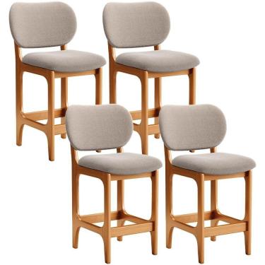 Imagem de Kit 04 Banquetas Baixa Bar Cozinha E Sala De Jantar Fixa Betta L02 Imbuia Bouclê Bege - Lyam Decor