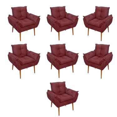 Imagem de Kit 07 Poltronas Decorativas Opala Retro Consultório Suede Cor:marsala