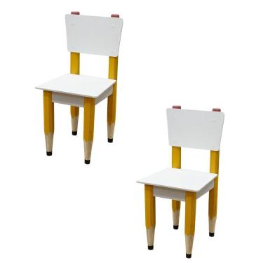 Imagem de Kit 2 Cadeiras Cadeira Infantil Lápis Amarelo Assento E Encosto Brancos Para Estudos E Desenhos Mobília Decor