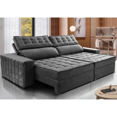 Imagem de Sofá Retrátil E Reclinável 2,75M Cama Inbox Big Star Com Softgel D40 Velupluma Cinza