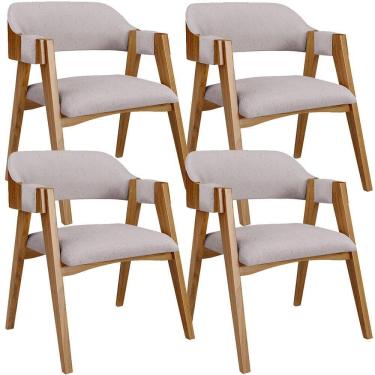 Imagem de Kit 04 Cadeiras Para Sala De Jantar E Estar Living Estofada Suran L02 Linho Bege - Lyam