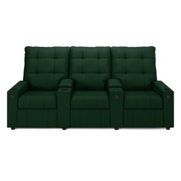 Imagem de Poltrona Do Papai Reclinável Cinema 3 Lugares Manual Baú Usb Haifa F05 Veludo Verde E - Lyam Decor