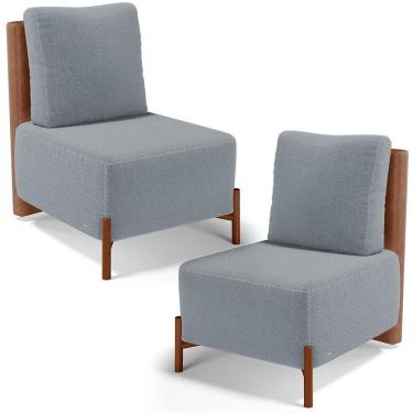 Imagem de Kit 02 Poltronas Decorativas Sala De Estar Living Hungria L02 Couríssimo Camel Bouclê Cinza - Lyam
