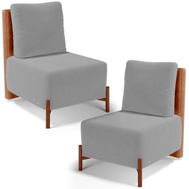 Imagem de Kit 02 Poltronas Decorativas Sala De Estar Living Hungria L02 Couríssimo Camel Suede Cinza - Lyam