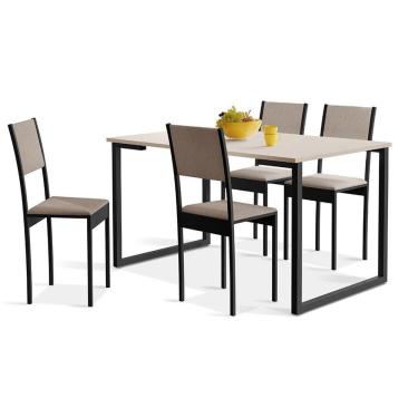 Imagem de Conjunto De Mesa De Jantar Com 4 Cadeiras Klm Store Preto Com Off White