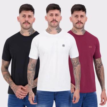 Imagem de Kit 03 Camisetas Nicoboco Bordô Preta e Branca, G