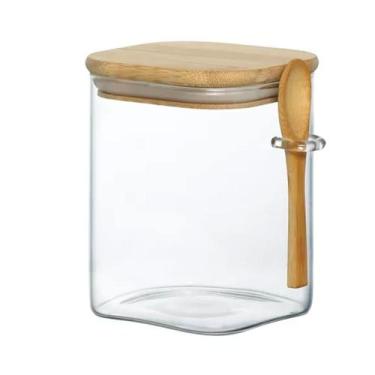 Imagem de Porta Condimentos Vidro E Bambu Com Colher 1200ml - Ravi Presentes Ltd
