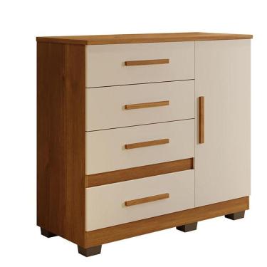 Imagem de Comoda New Florença Quarto Com 4 Gavetas E 1 Porta Cinamomo/off White Cinamomo/off White