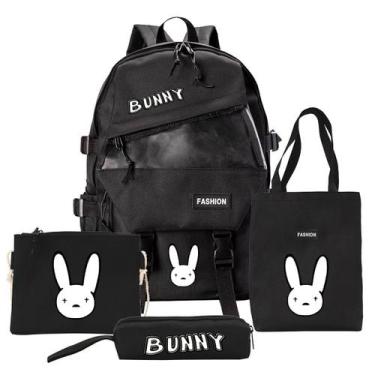 Imagem de Conjunto de mochilas Bads Bunnys Cartoon Kids School 4 unidades - Yiwe