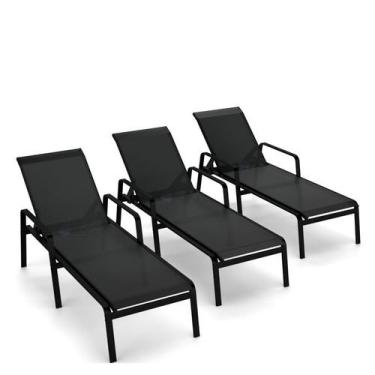 Imagem de Kit 3 Espreguiçadeira Piscina Alumínio Preto Tela Preto - Aluv Móveis