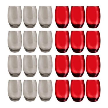 Imagem de Kit 24 Copos de 450ml 12x Cinza 12x Vermelho California Vidro - PRATIC