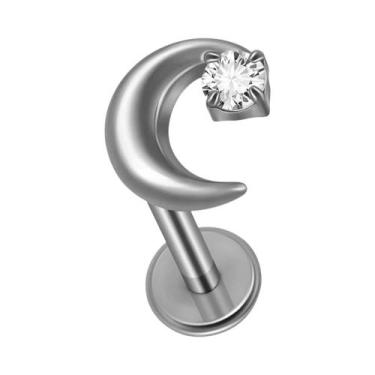 Imagem de Piercing Labret De Titânio Com Zircônia Cúbica E Rosca Interna Para Tr