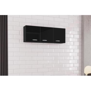 Imagem de Armário Aéreo Para Cozinha Lavanderia Cor Preto 3 Portas Casa Lustre M