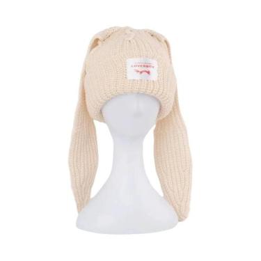 Imagem de Gorro De Lã Com Orelhas Longas, Feito À Mão, Coreano, De Cor Sólida, Q