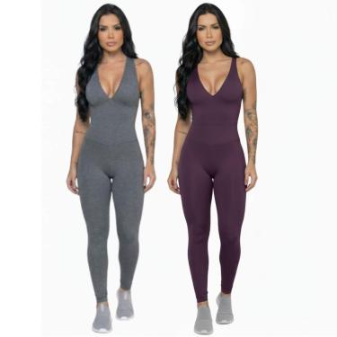 Imagem de KIT 2 Macacão Liso Longo Com Bojo Serra e Mar Modas Roupa Academia Treino Suplex Fitness Feminina-Feminino